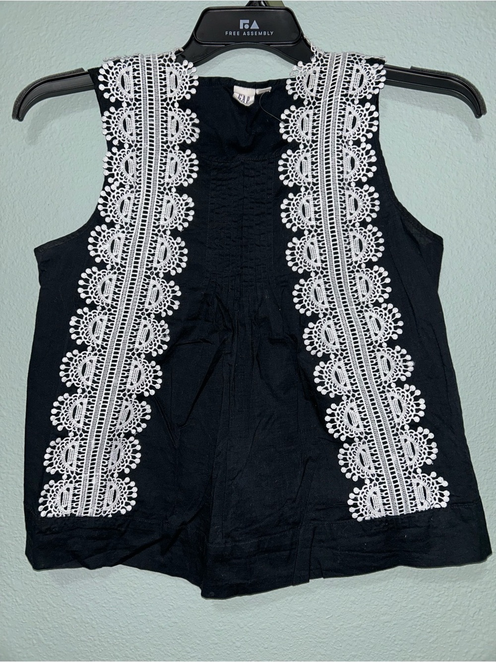 GAP Black Camisole with White Crochet Trim